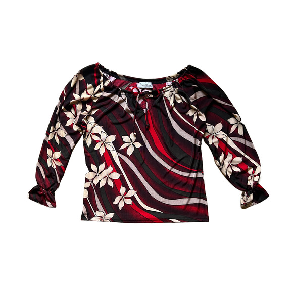 Vtg Y2K Womens Top Black Red Floral Slinky Whimsigoth Artsy Goth Festival Disco - Picture 1 of 7